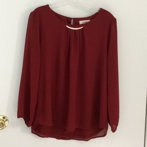 Burgundy blouse with Sheer sleeves